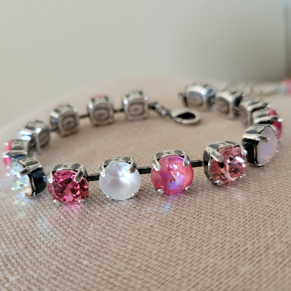 Austrian Crystal Tennis Bracelet in Antique Silver